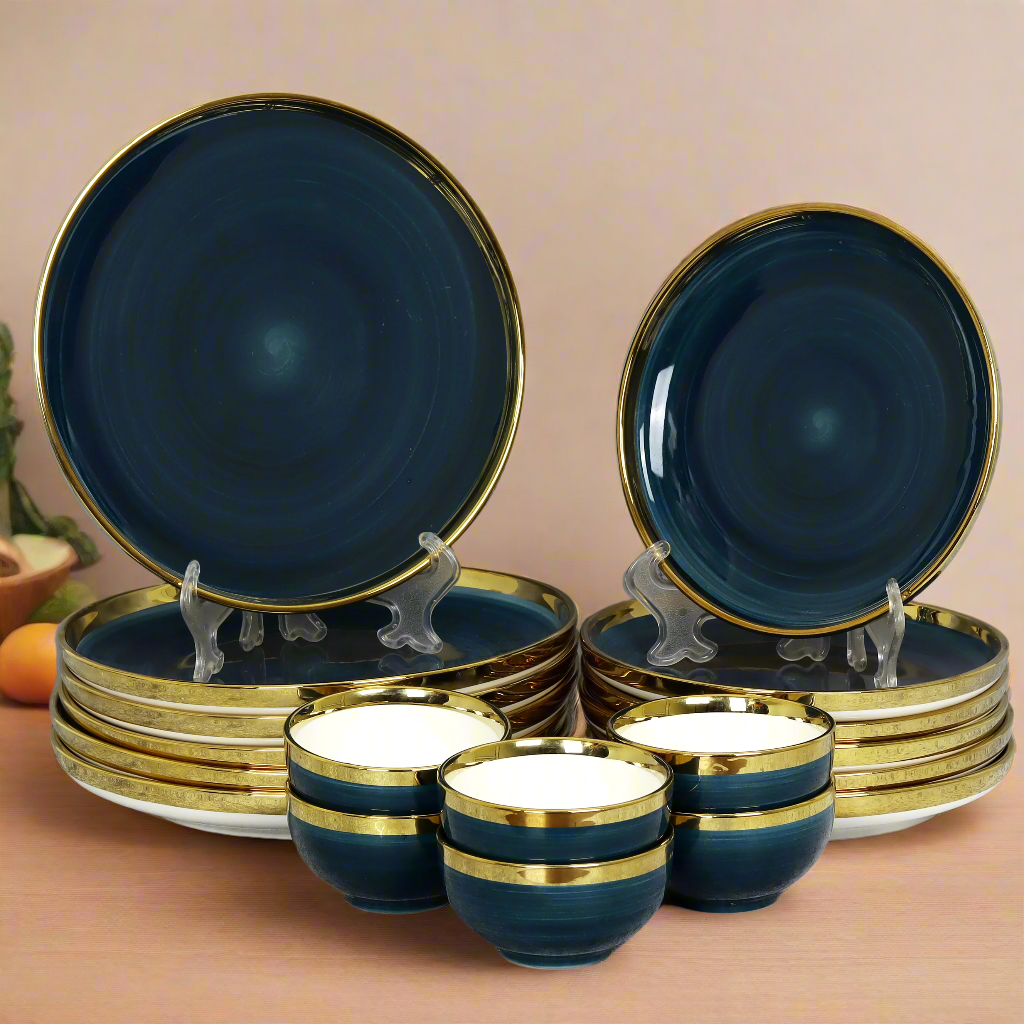 Swasha Porcelain Snacks Set of 18 Pieces | Tableware (Blue)