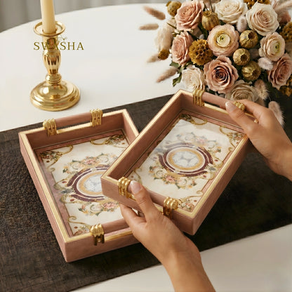 Set of 2 Premium Leatherette Trays