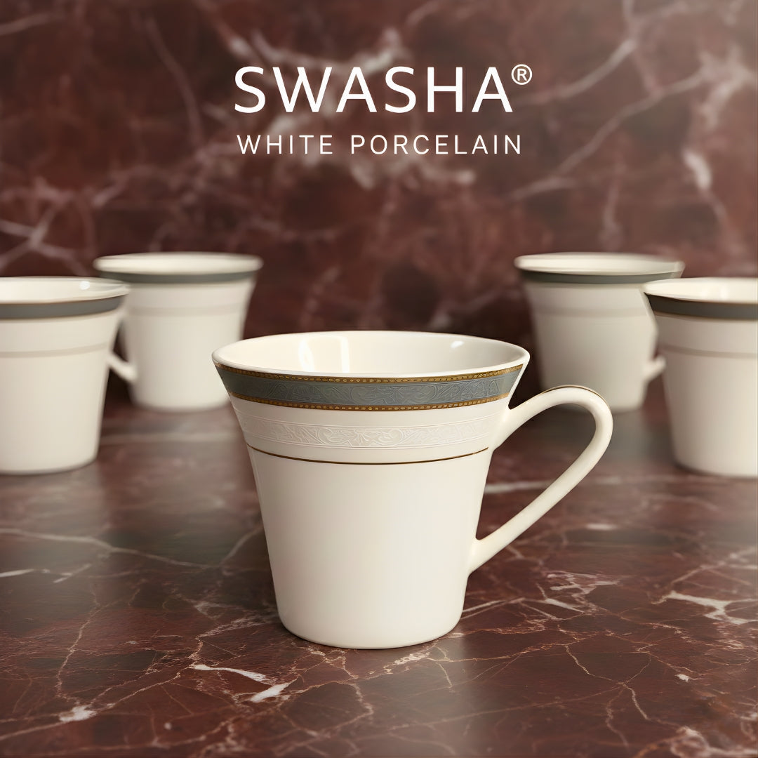 Swasha Porcelain Coffee & Tea Cups – Elegant Cup Set of 6