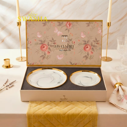 7 Pcs Porcelain Serving Set | 6 Side Plates with 1 Big Plate | Glossy Finish | Diwali Housewarming Gift