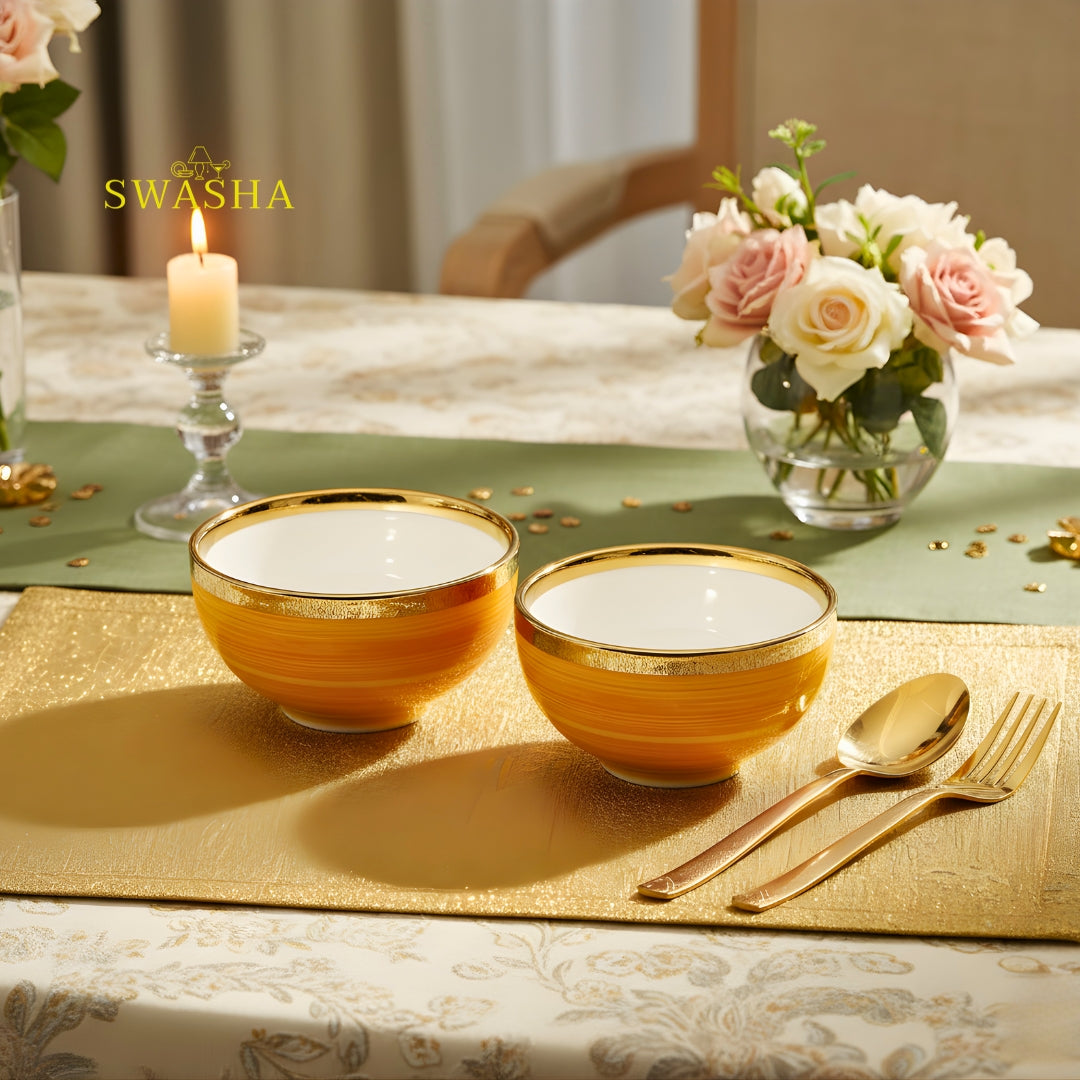 SWASHA Porcelain Dinner Set of 28 Pieces | Tableware | Dinnerware (Glossy Yellow)