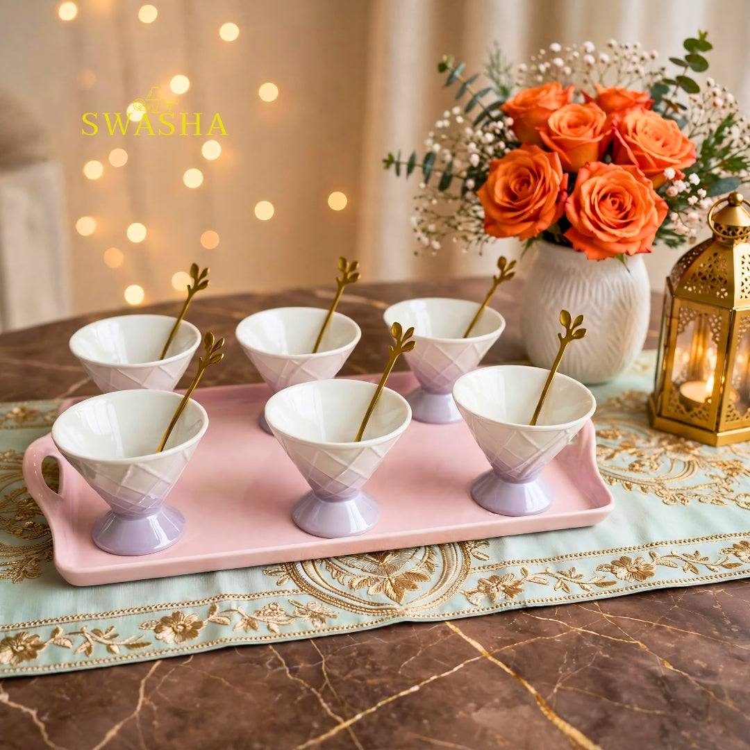 Lilac Ombre Ice Cream Set 6 Pcs | With Tray Spoons | Swasha