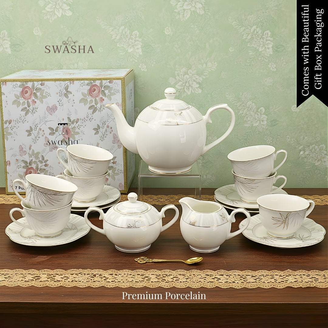 Silver White Vintage 17 Pcs Tea Set