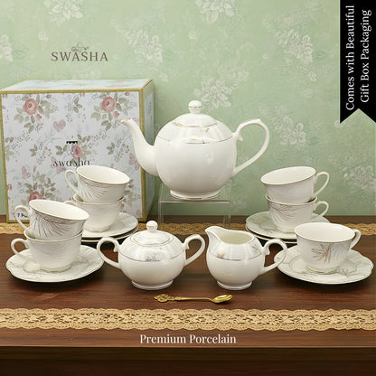 Silver White Vintage 17 Pcs Tea Set