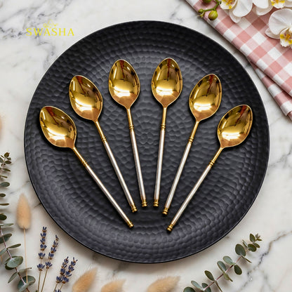 Swasha Two-Tone Gold Cutlery Set 24 Pcs | 6 Spoon Fork Knife Set | Gold Luxury Dinner Cutlery Set for Home & Gift
