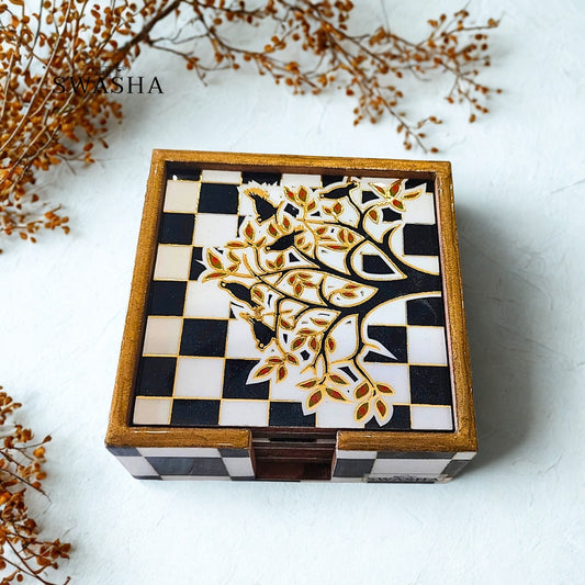 Swasha Modern MDF Printed Coasters – Set of 4 Table Accessories