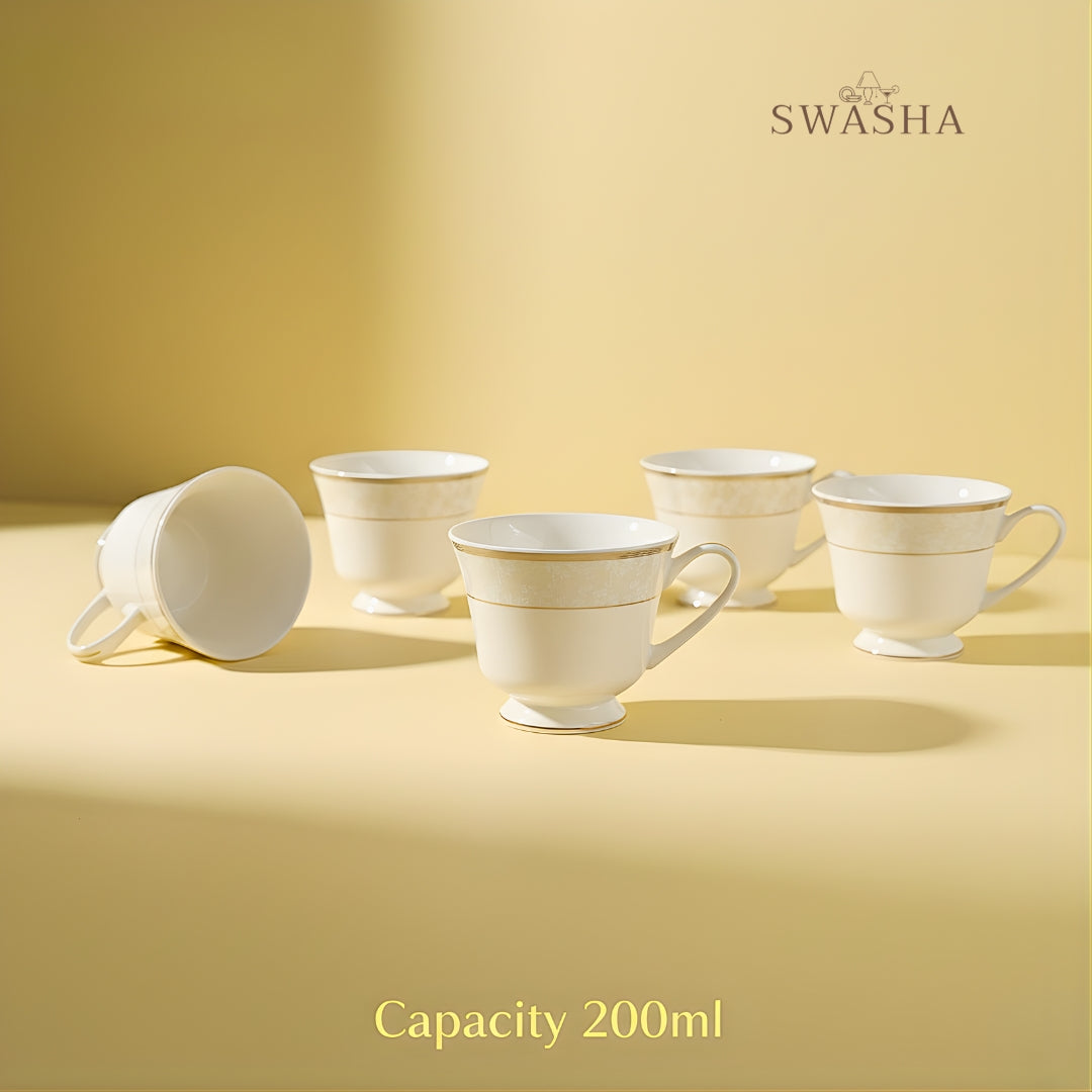 Porcelain Tea & Coffee Cup Set of 6 by Swasha
