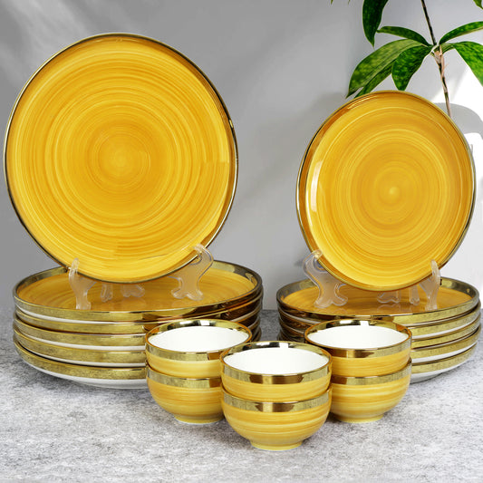 Swasha Porcelain Dinner Set/Snacks Set of 18 Pieces | Tableware (Yellow)