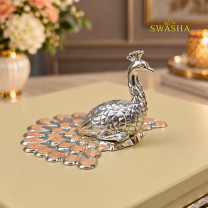 SWASHA Orange Peacock Dry Fruit Box - 4 Compartment | Multipurpose Box