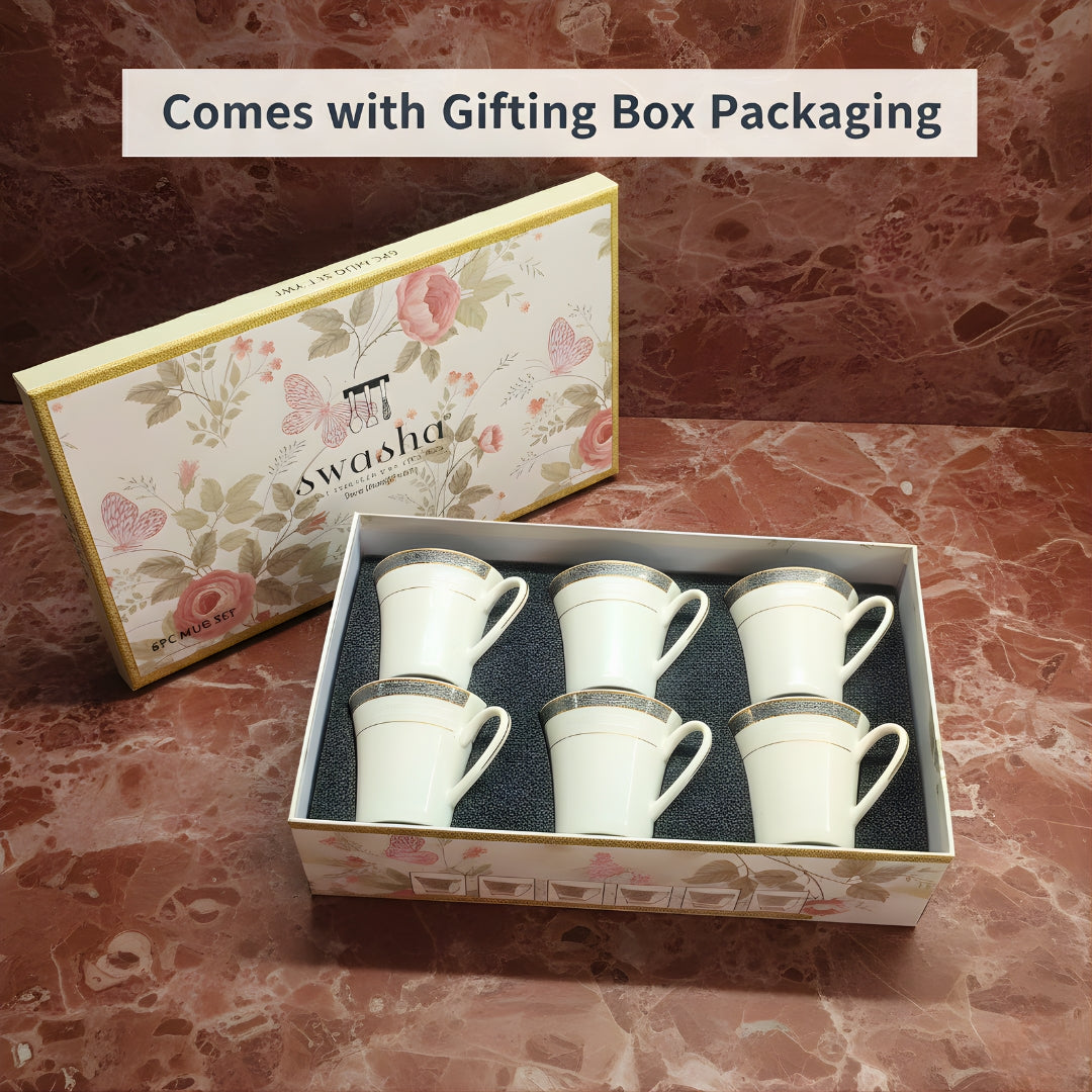 Swasha Porcelain Coffee & Tea Cups – Elegant Cup Set of 6