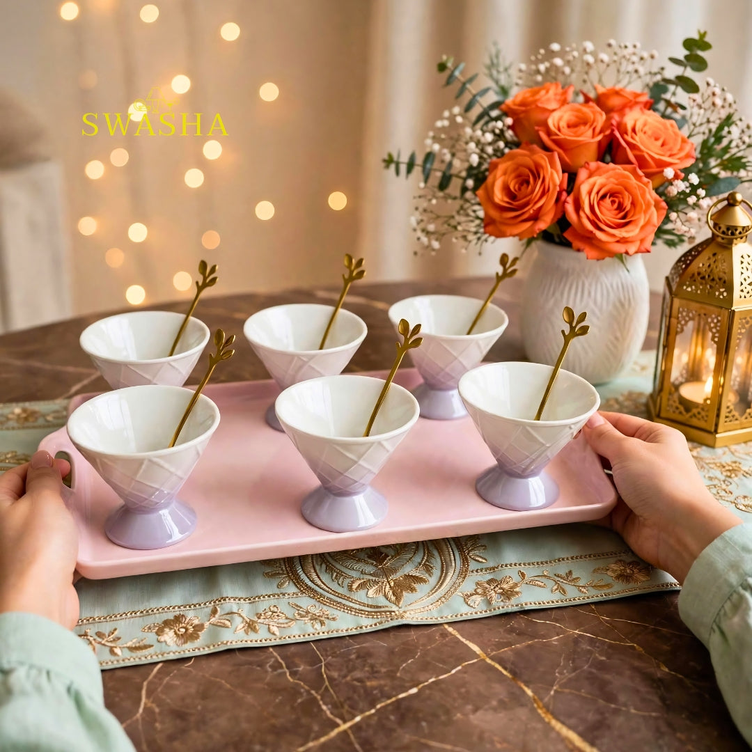 Lilac Ombre Ice Cream Set 6 Pcs | With Tray Spoons | Swasha