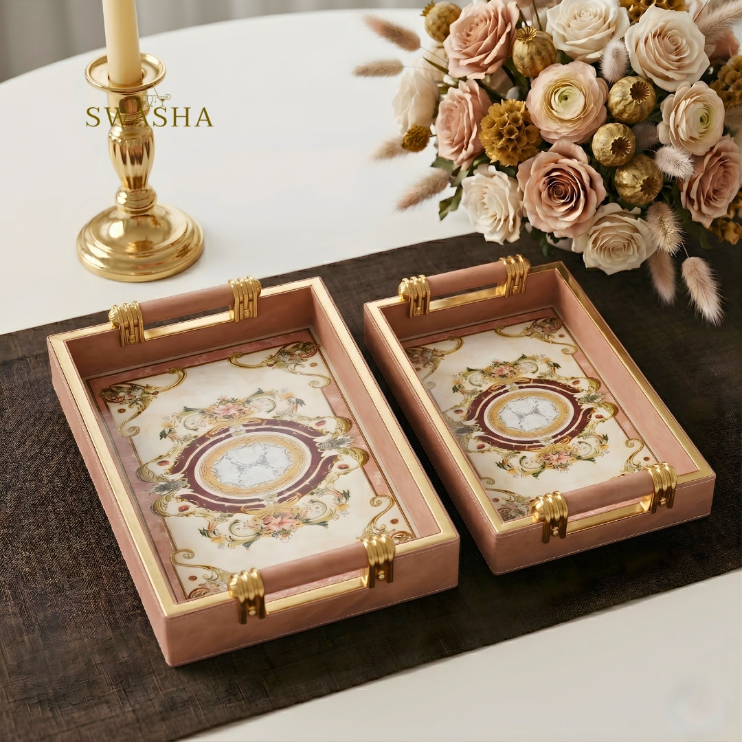 Set of 2 Premium Leatherette Trays