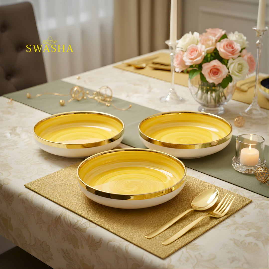 SWASHA Porcelain Dinner Set of 28 Pieces | Tableware | Dinnerware (Glossy Yellow)