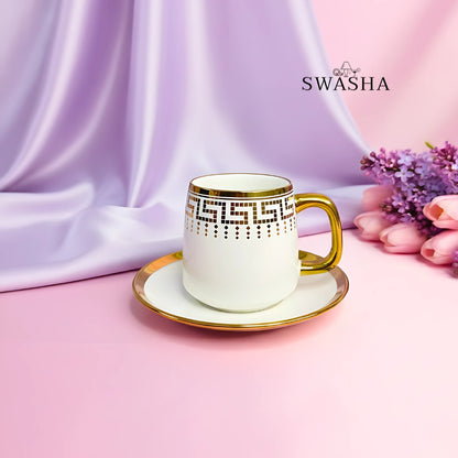 Swasha Premium Ceramic Cup & Saucer Set – 6 Cups and 6 Saucers (250ml)