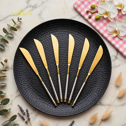 Swasha Two-Tone Gold Cutlery Set 24 Pcs | 6 Spoon Fork Knife Set | Gold Luxury Dinner Cutlery Set for Home & Gift