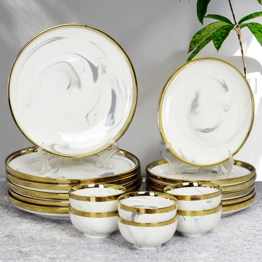 Swasha Porcelain Dinner Set/Snacks Set of 18 Pieces | Tableware (White)