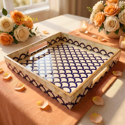 Swasha square resin finish MDF tray on coffee table with candles