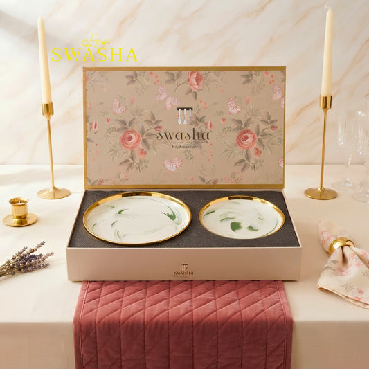 Swasha Royal Serving Set 7 Pcs | Side Plate Set of 6 + Full Plate | Premium Crockery for Festive Serving