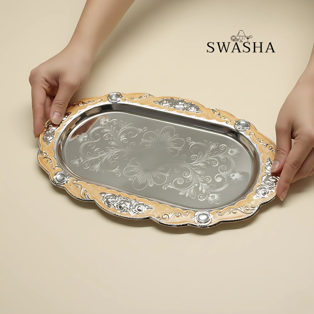 Swasha Silver Dry Fruits Serving Bowls with Tray