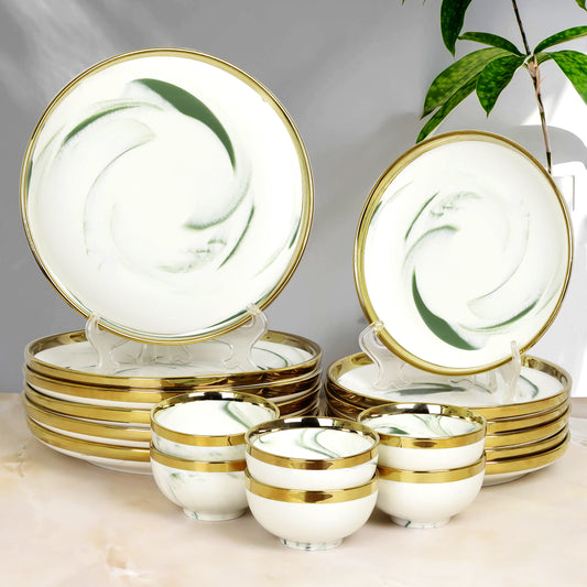 Swasha Porcelain Dinner Set/Snacks Set of 18 Pieces | Tableware (White)