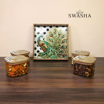 Decorative Storage Jars with Lids & MDF Tray