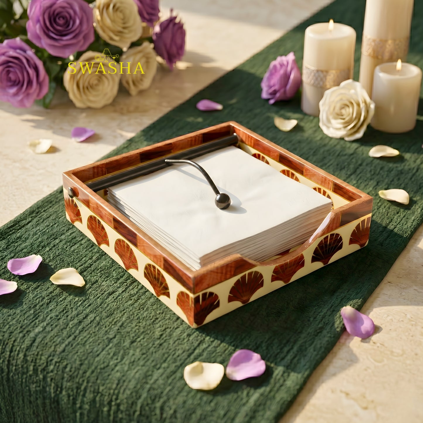 Swasha Luxury Tissue Holder Set of 1 - MDF Wood with Resin Top