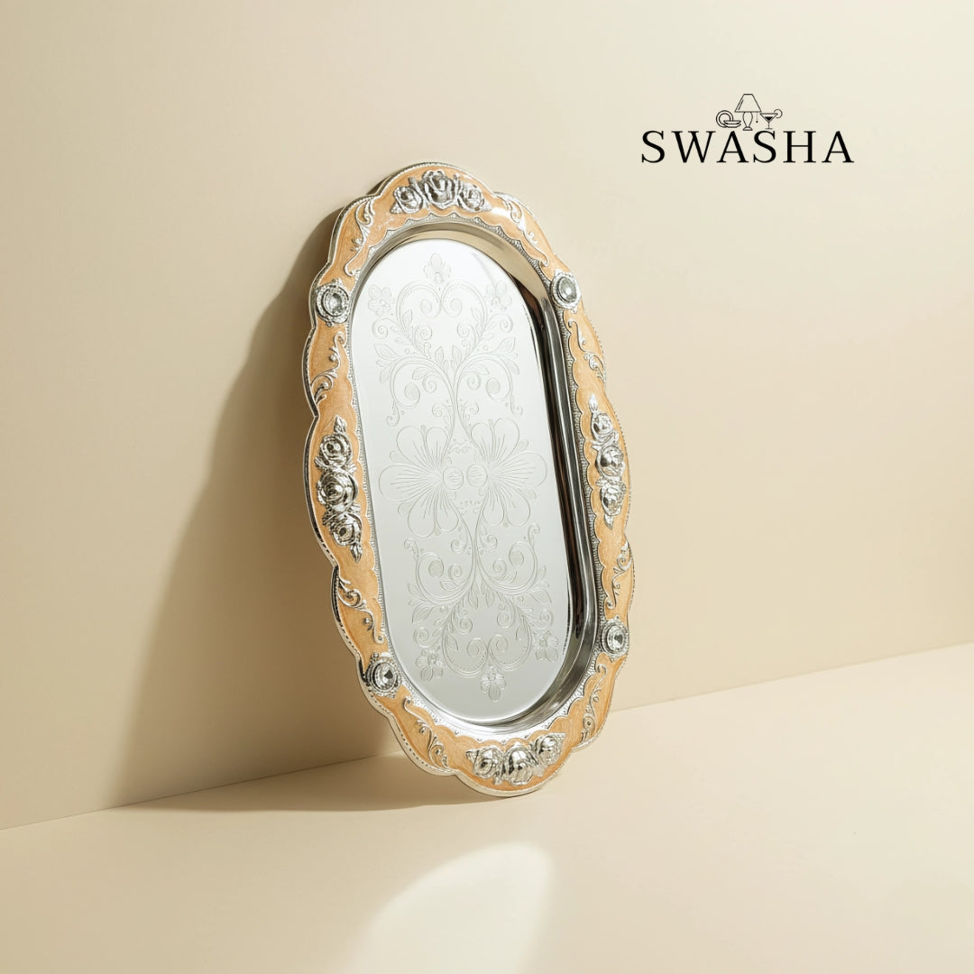 Swasha Silver Dry Fruits Serving Bowls with Tray
