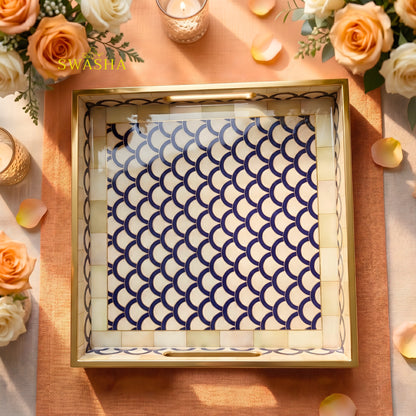 Swasha square resin finish MDF tray on coffee table with candles