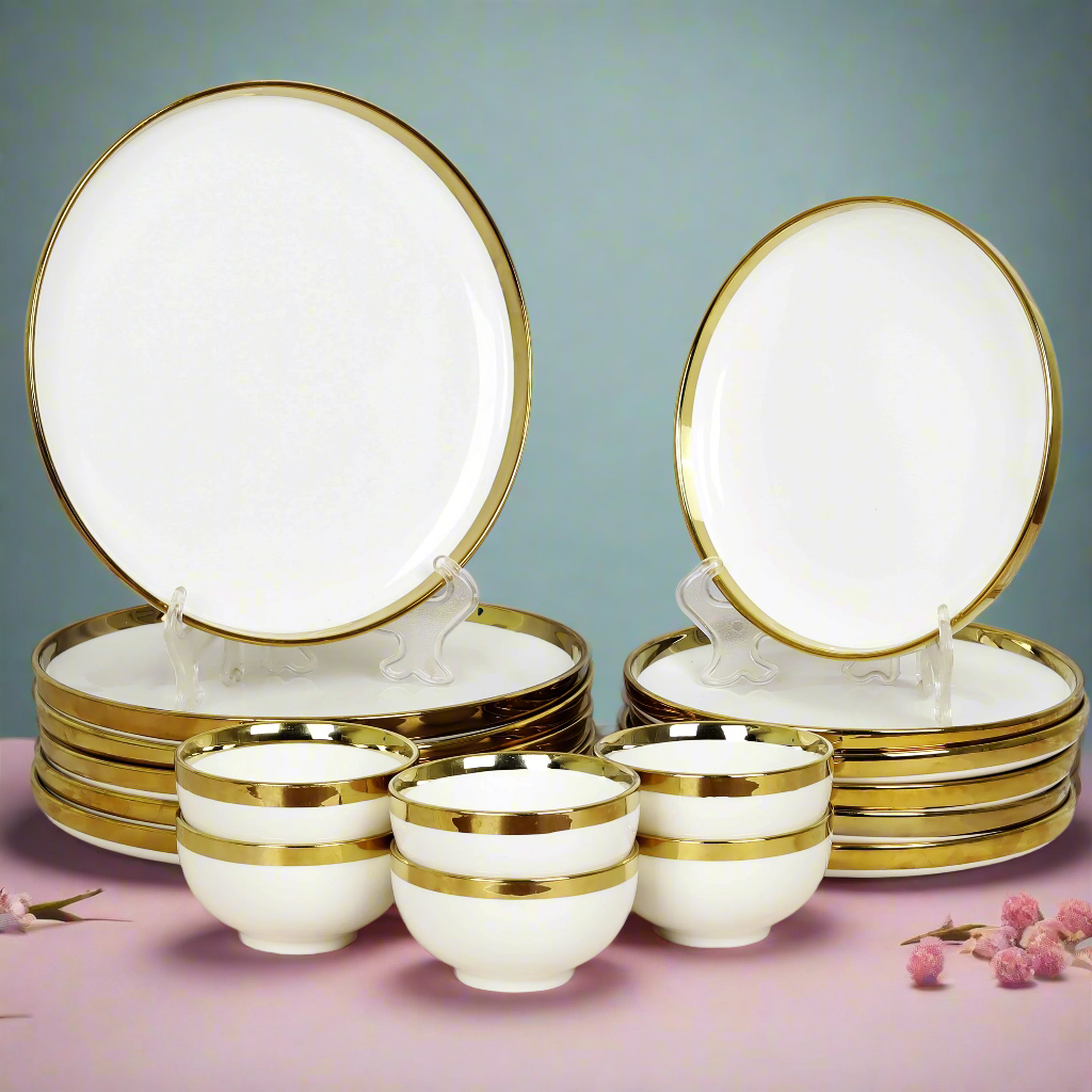 Swasha Porcelain Dinner Set/Snacks Set of 18 Pieces | Tableware (Vera White)