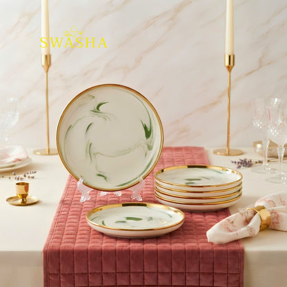 Swasha Royal Serving Set 7 Pcs | Side Plate Set of 6 + Full Plate | Premium Crockery for Festive Serving