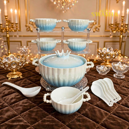 Blue Ombre Soup Set 14 Pcs | Crown Pot | Swasha
