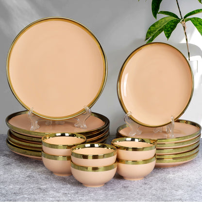 Swasha Porcelain Dinner Set/Snacks Set of 18 Pieces | Tableware (Peach)