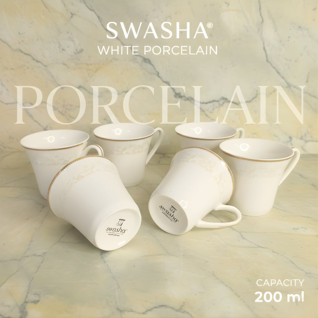 Premium Porcelain Tea Coffee Cups Set of 6
