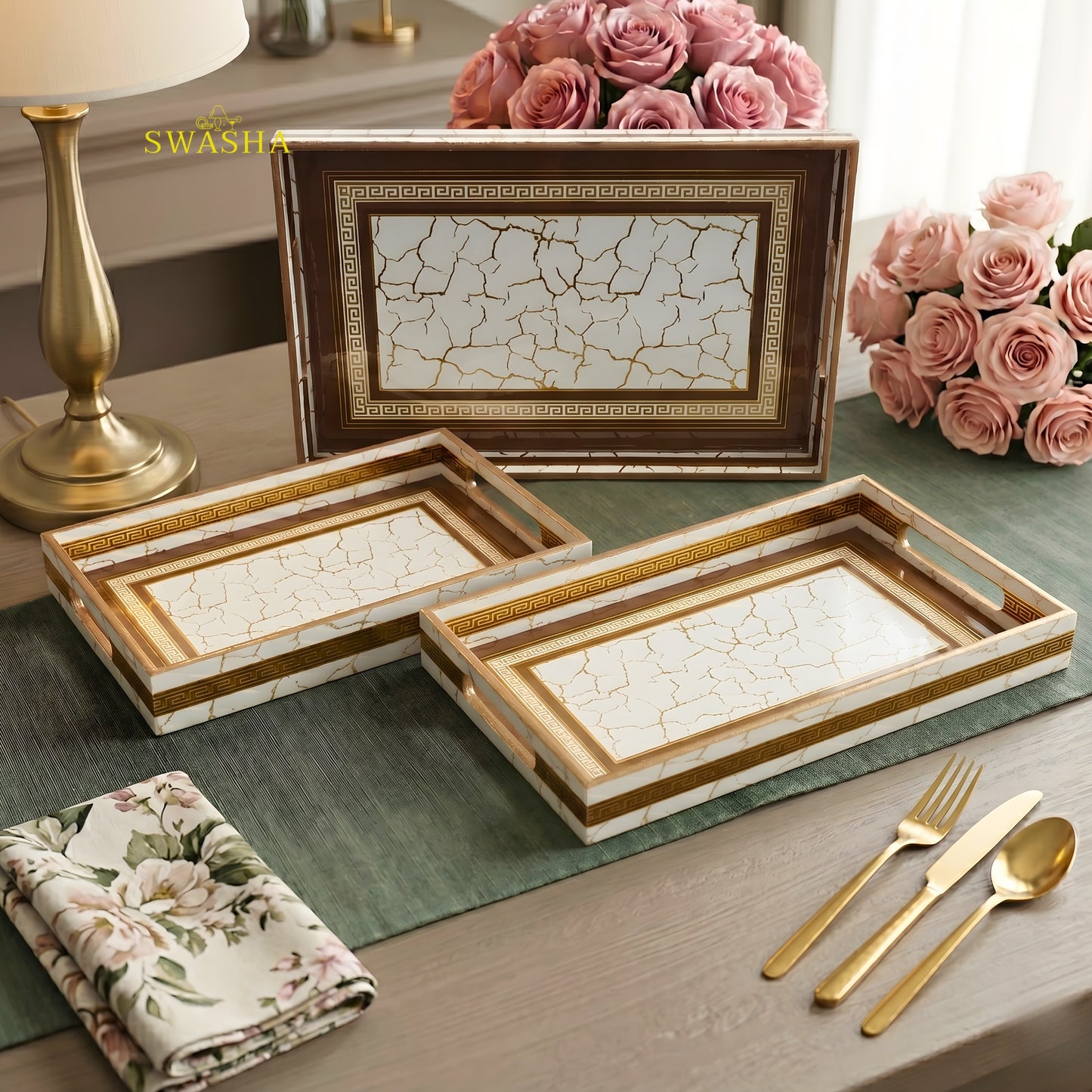 Swasha MDF Resin Tray Set of 3 