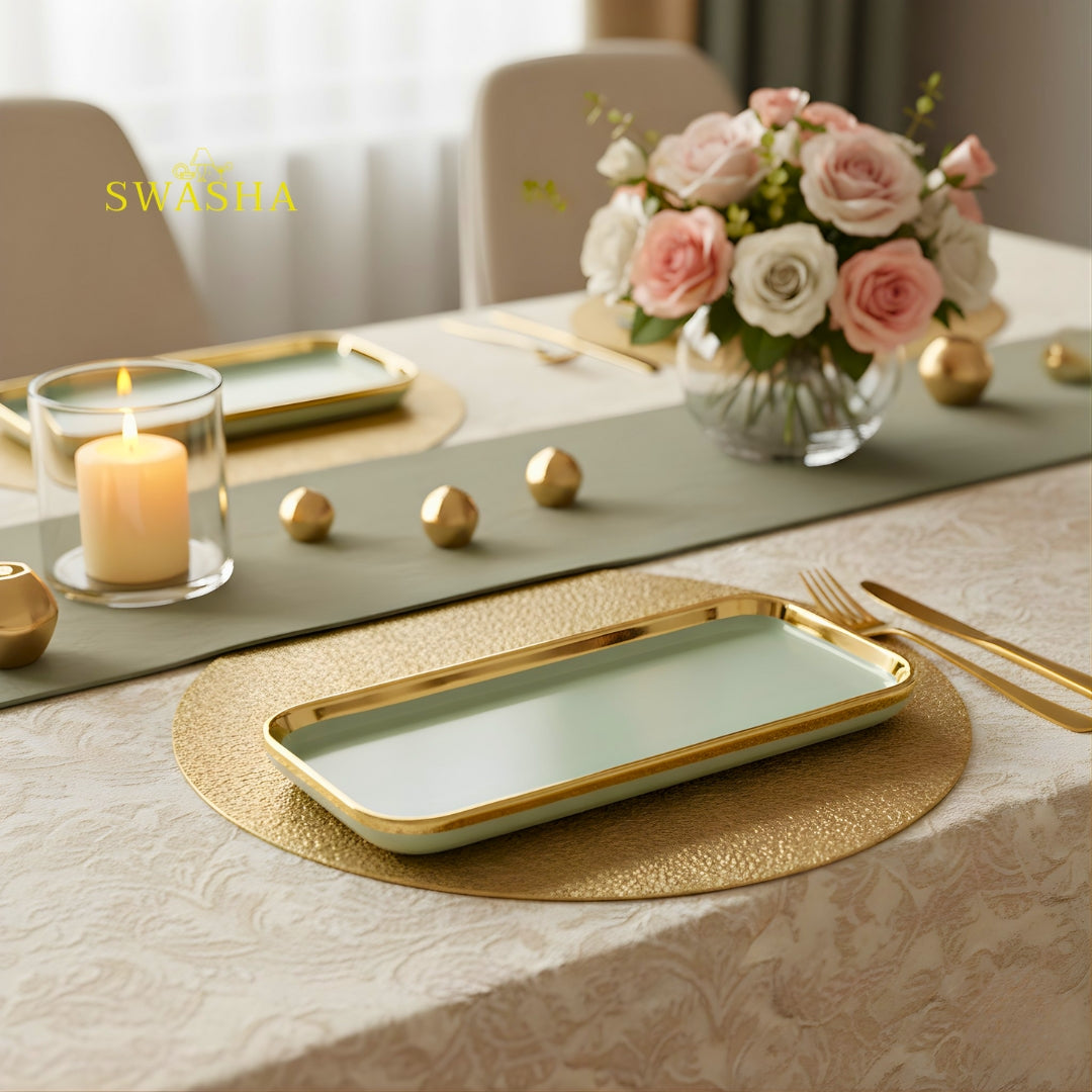 SWASHA Porcelain Dinner Set of 28 Pieces | Tableware | Dinnerware for Personal Use and Gifting (Pale Green)