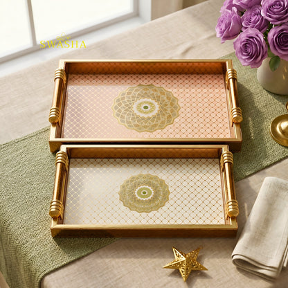 Swasha Glossy Leatherette Serving Tray Set of 4 with Cutlery Stand and Tissue Holder on Dining Table