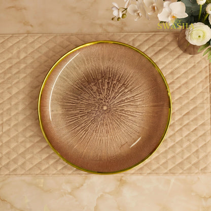 Swasha 28 Pcs Turkish Glass Dinner Set For 6 | Bronze Brown With Gold Rim