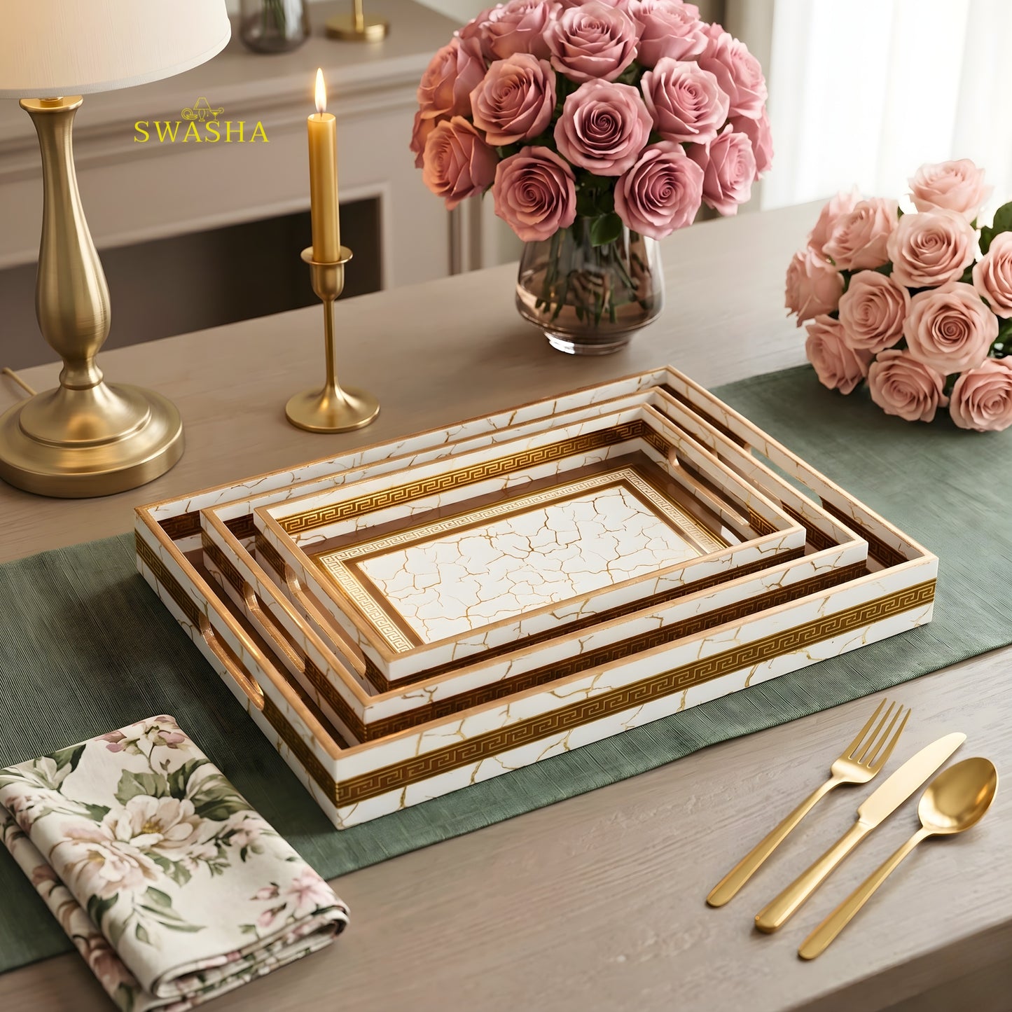 Swasha MDF Resin Tray Set of 3 