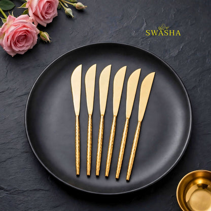 Swasha Luxury Cutlery Set 24 Pieces - Swasha Gold Hammered Spoon Fork Knife Set