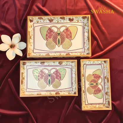 Swasha Butterfly MDF Serving Tray Set – Decorative Trays for Home & Kitchen