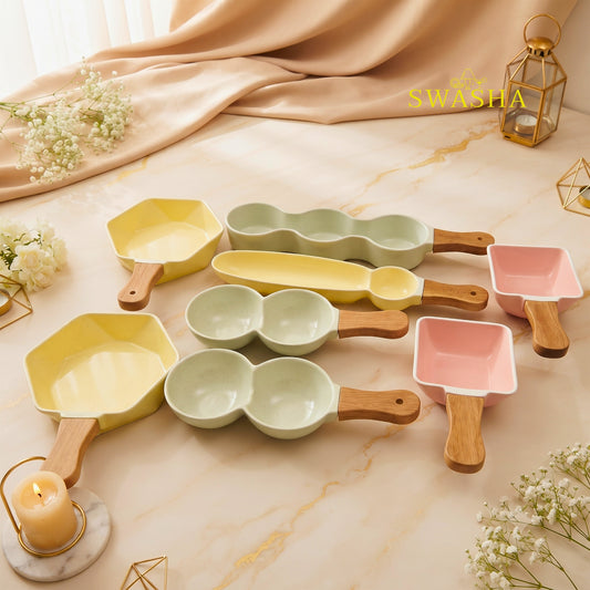 Swasha Single Handle Serving Platter Combo - 8 Pcs Starter Platter Set