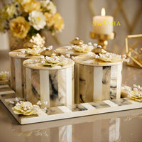 Swasha Airtight Dry Fruits Jar Set with Tray – Resin Finish Decorative Jars, Gift Set of 4