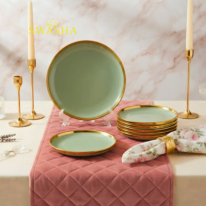 Swasha 7 Piece Quarter Plate Set - Premium Porcelain Snack Plates for Serving | Pale Green