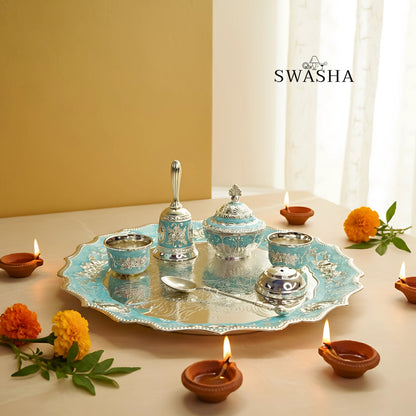 Swasha German Silver Puja Thali Set 