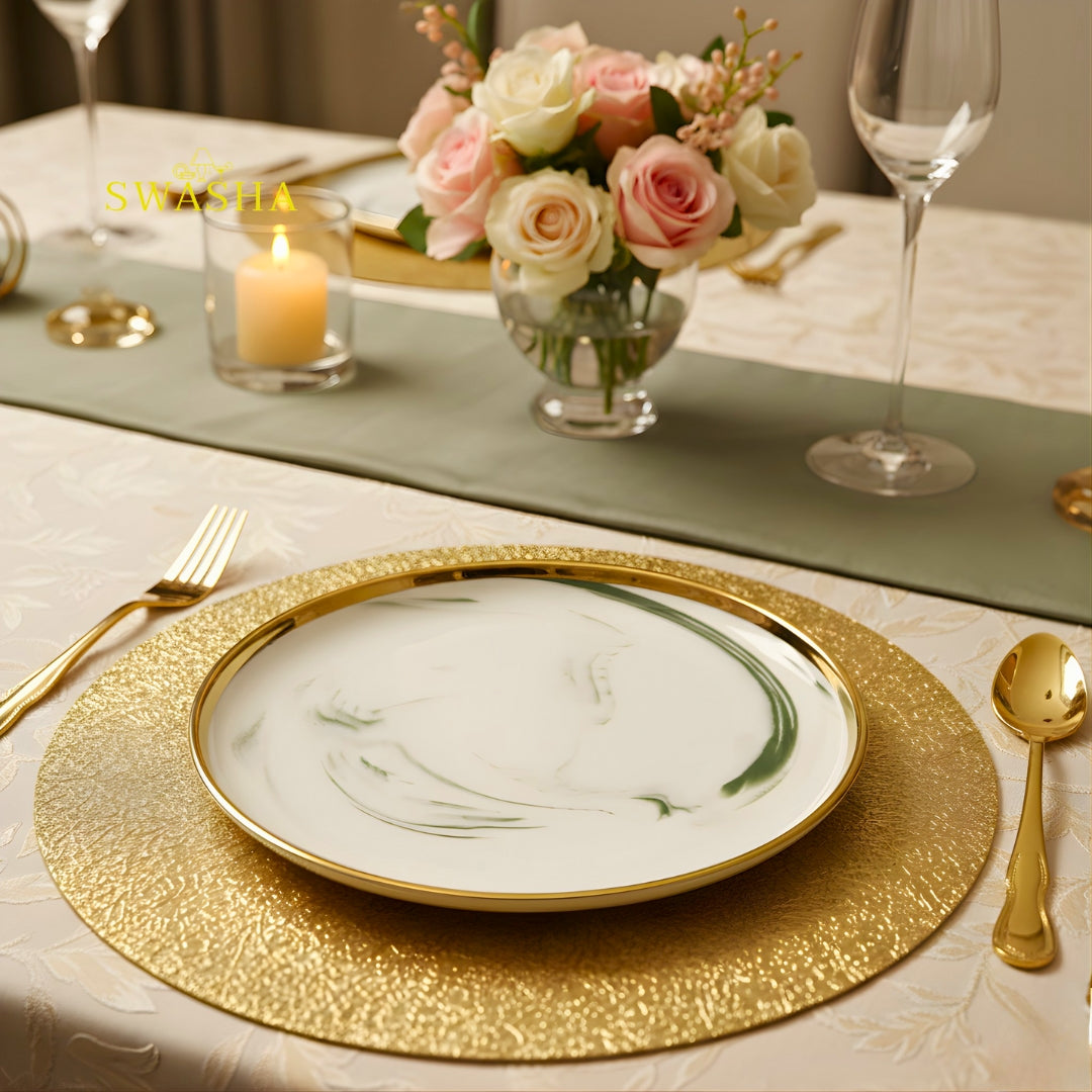 Green Marble SWASHA Porcelain Dinner Set of 28 Pieces | Dinnerware (Glossy Green White)