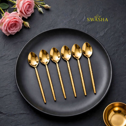 Swasha Luxury Cutlery Set 24 Pieces - Swasha Gold Hammered Spoon Fork Knife Set