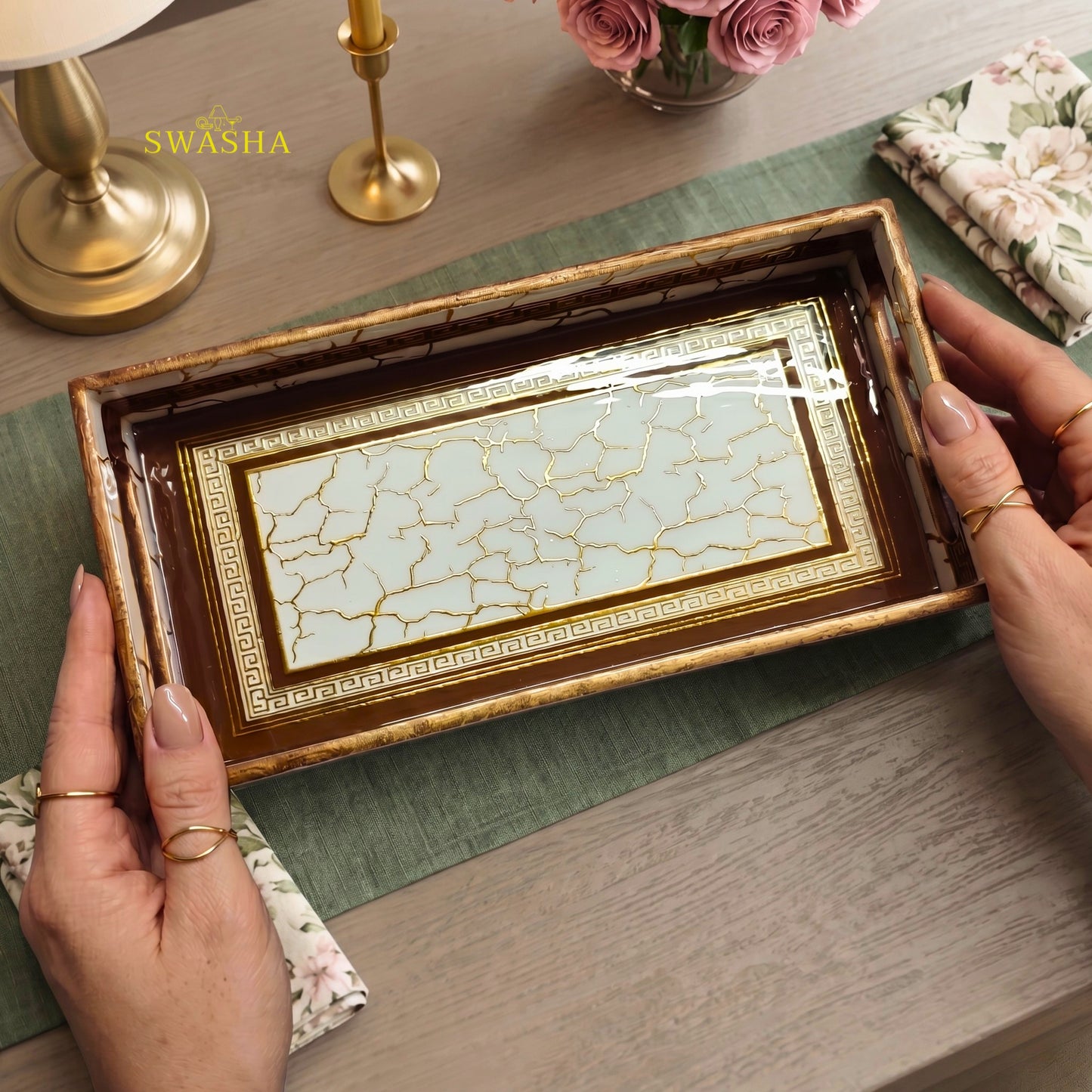 Swasha MDF Resin Tray Set of 3 