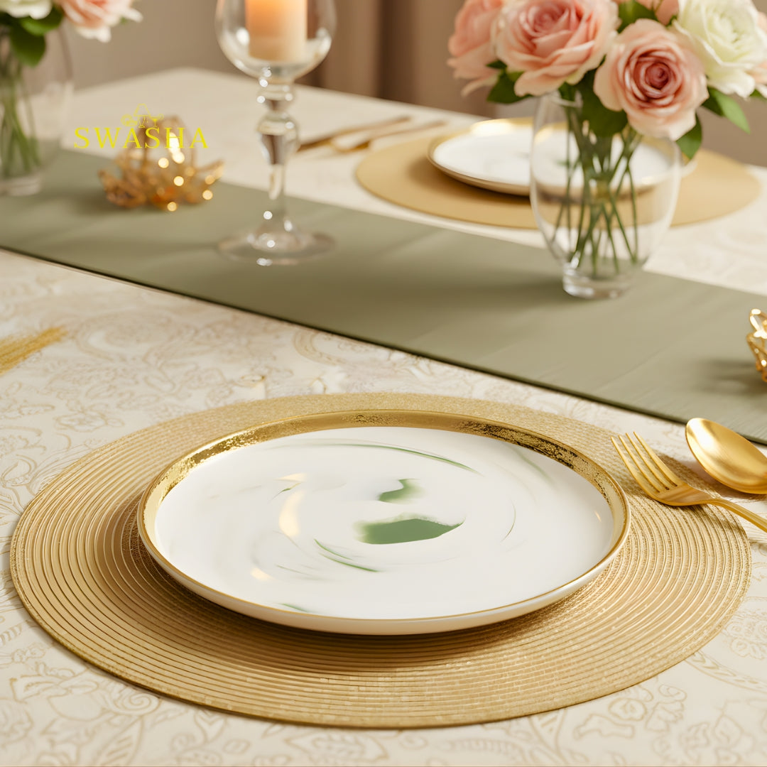 Green Marble SWASHA Porcelain Dinner Set of 28 Pieces | Dinnerware (Glossy Green White)