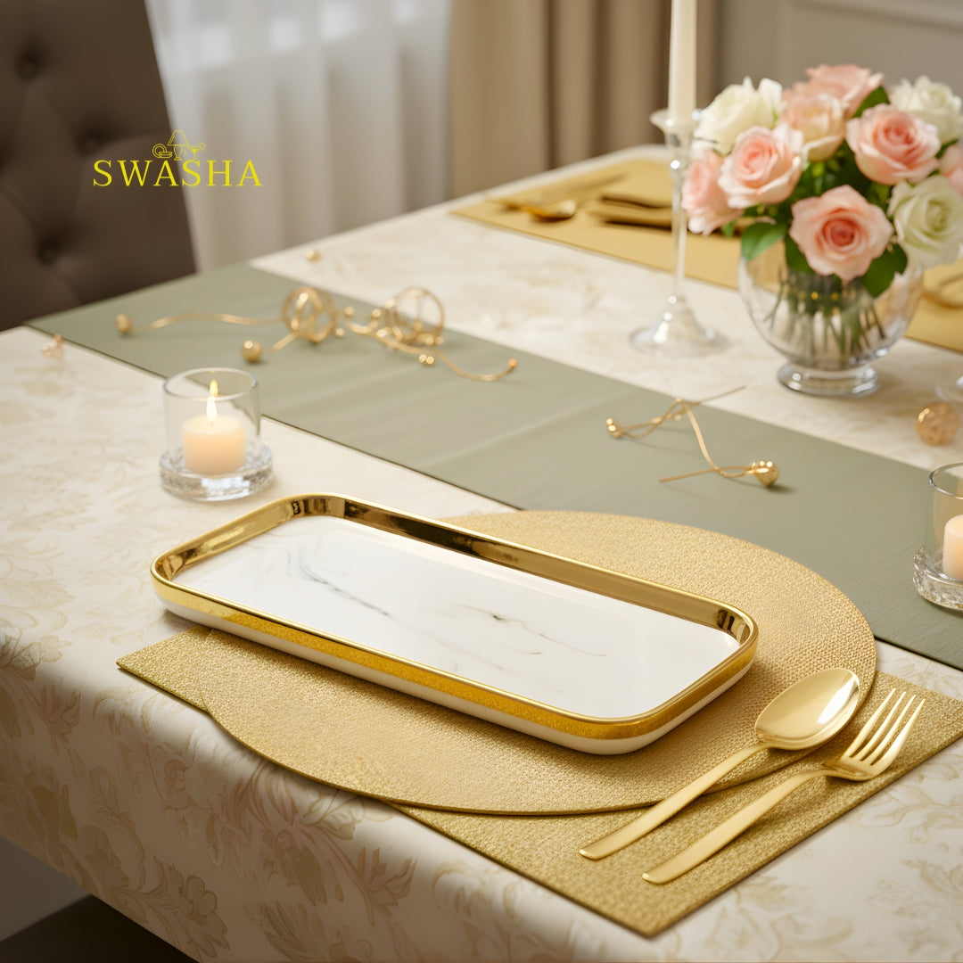 Green Marble SWASHA Porcelain Dinner Set of 28 Pieces | Dinnerware (Glossy Green White)