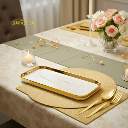 Green Marble SWASHA Porcelain Dinner Set of 28 Pieces | Dinnerware (Glossy Green White)
